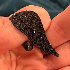 Black Metal / Black Crystal Angel Wing Ring Size 7